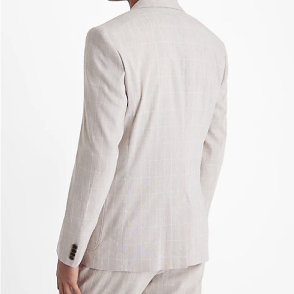 EXPRESS $278 Cream PLAID EXTRA SLIM LINEN BLEND SUIT JACKET SZ 44R - Picture 2 of 4